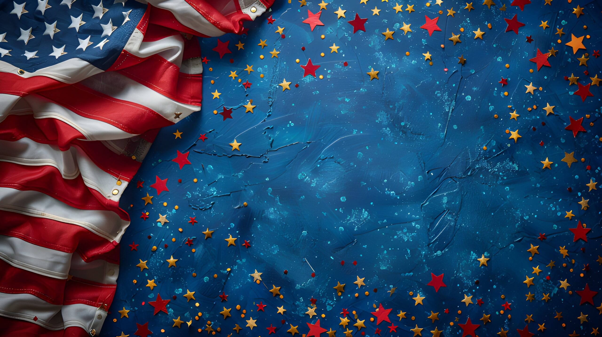 American Flag colors and fireworks mockup background with copy space 4 July independence day concept celebration