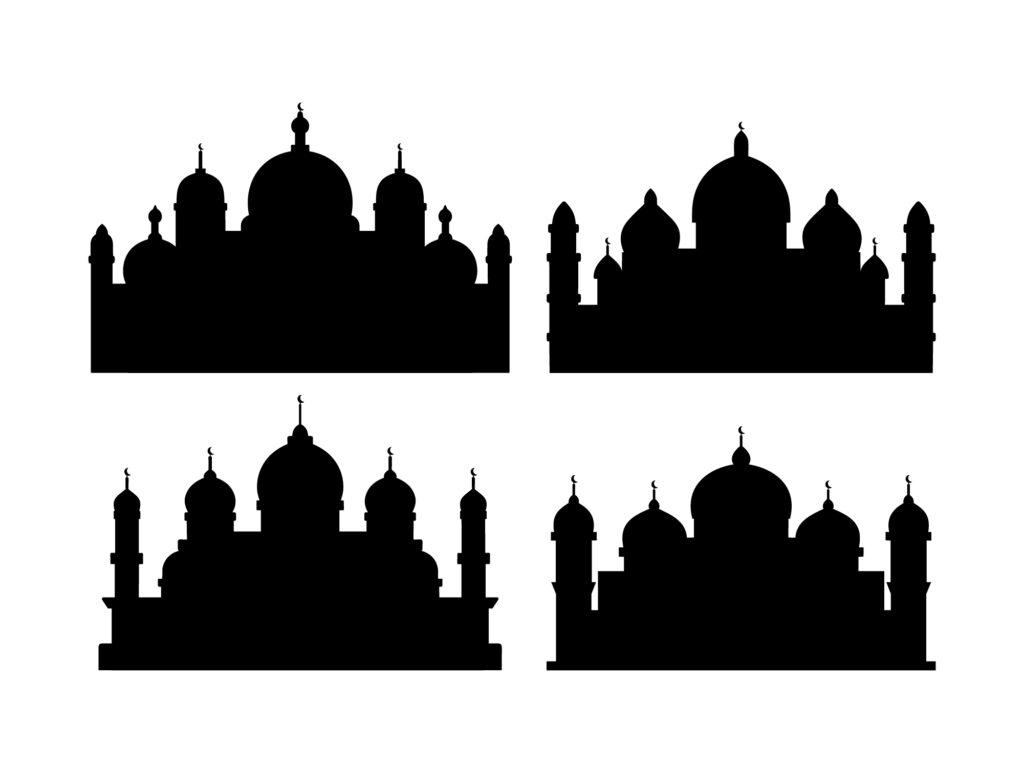 Vector collection of mosques silhouette on white background