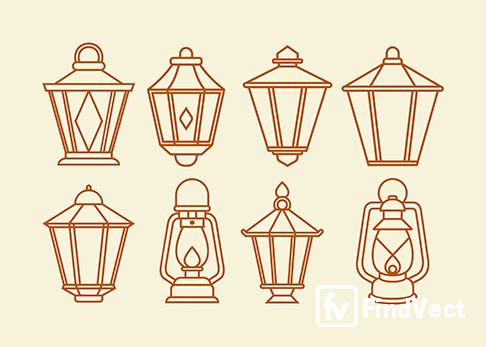 collection hanging lantern ramadan kareem of ramadan line art style design