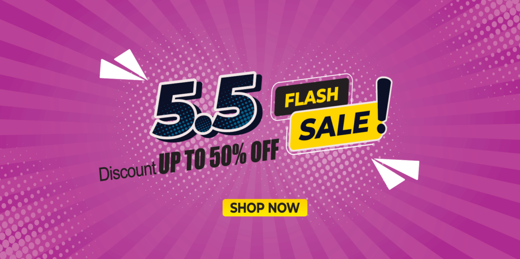 5.5 flash sale banner template designs for web or social media, special offer discount up to 50%