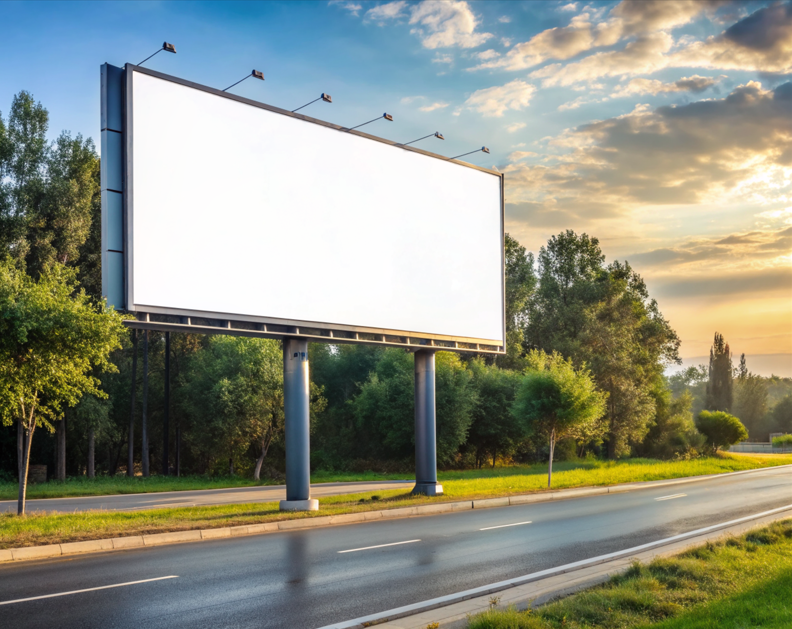 Blank Billboard at Sunset on a Highway – Advertising Space Available