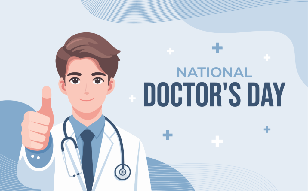 National Doctor’s Day flat illustration with male doctor