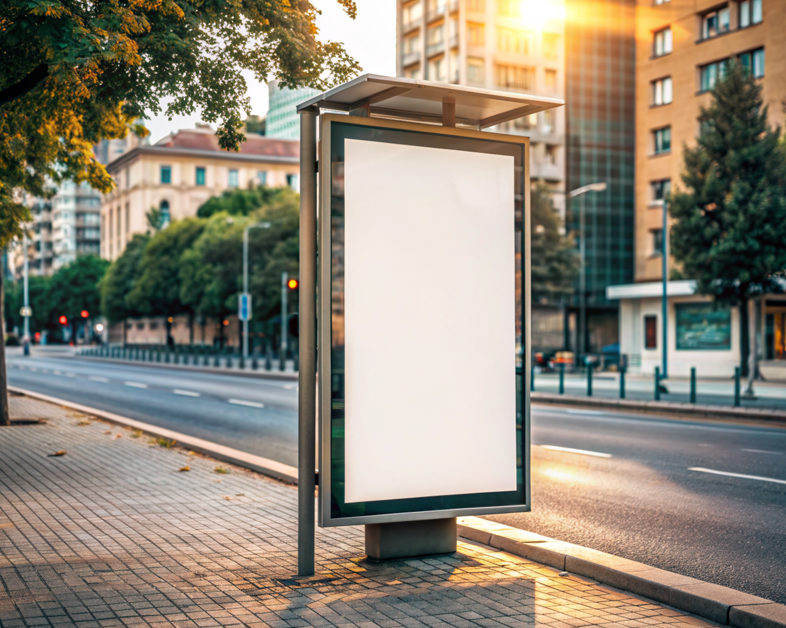 Urban Street Billboard Mockup at Twilight – Blank Advertising Space in City Setting