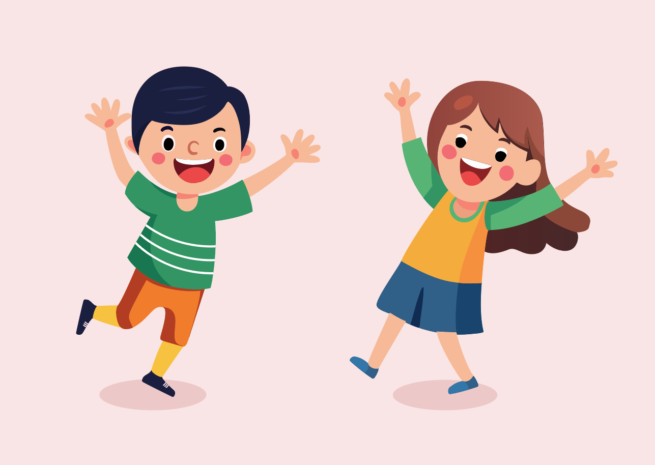 flat design of happy children characters