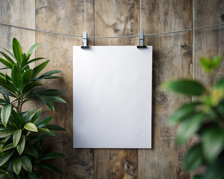 Hanged White Printing Paper with Flower Mockup