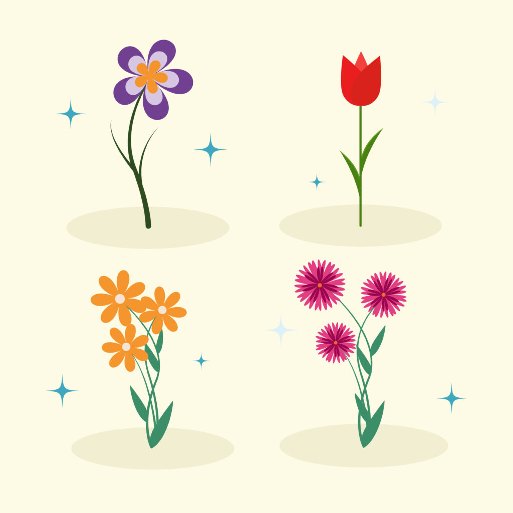 spring flower collection with colorful flower concept